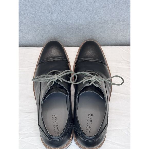 Perry Ellis Portfolio Style Jess Black Leather Cap Toe Lace Up Oxford Shoes Sz11 - Picture 5 of 7